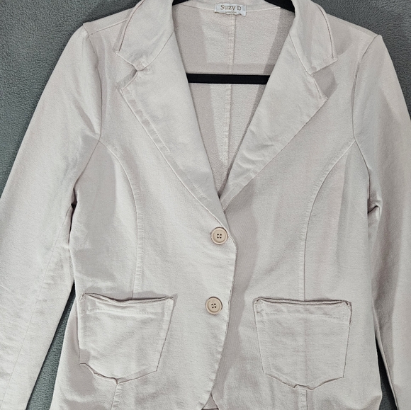 Suzy D London Womens Medium Blazer Jacket Light Pink Cotton Double Button - Picture 2 of 8
